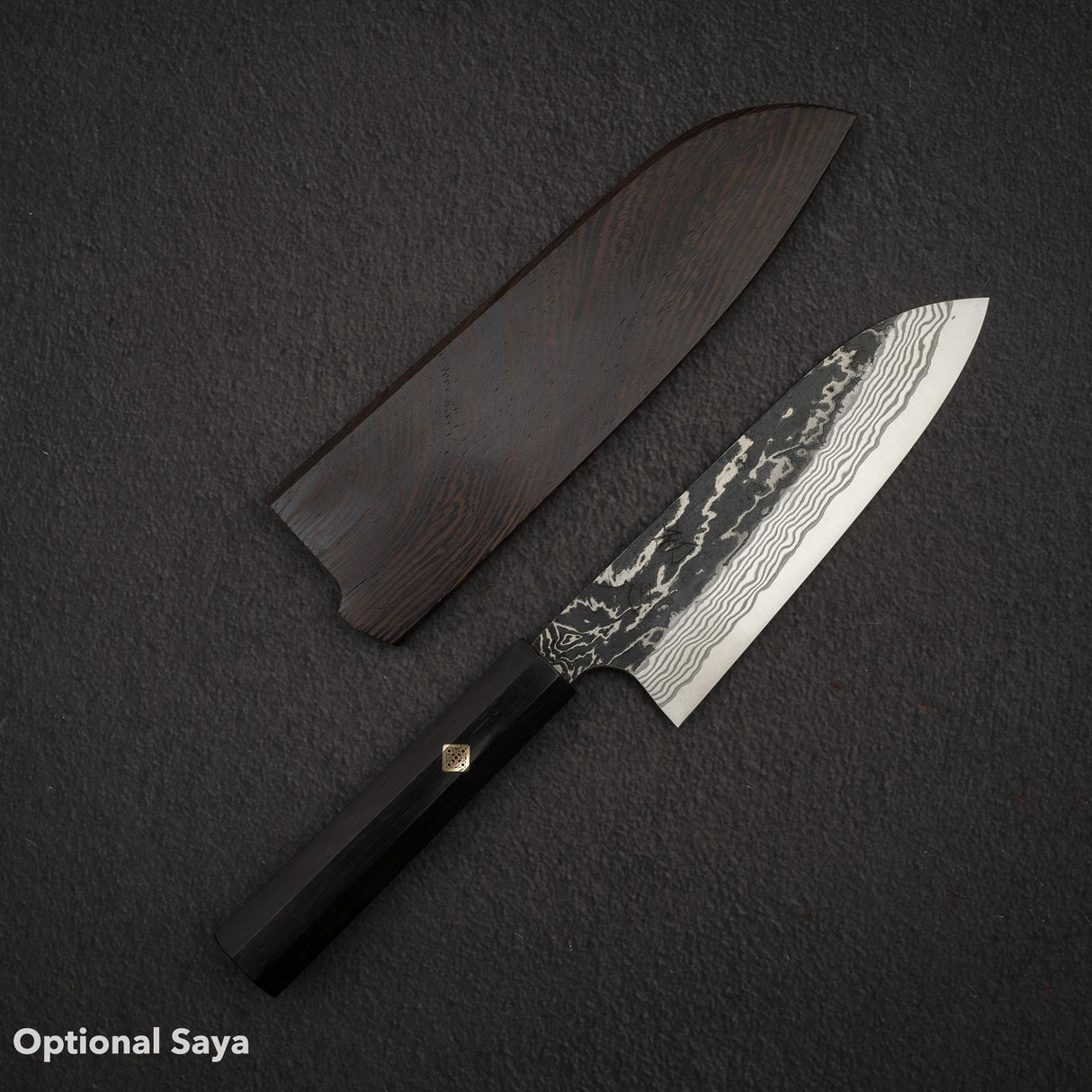 Hatsukokoro x Nigara Yorokobi Special SLD Kurouchi Damascus Santoku Ebony Handle with Mosaic Pin