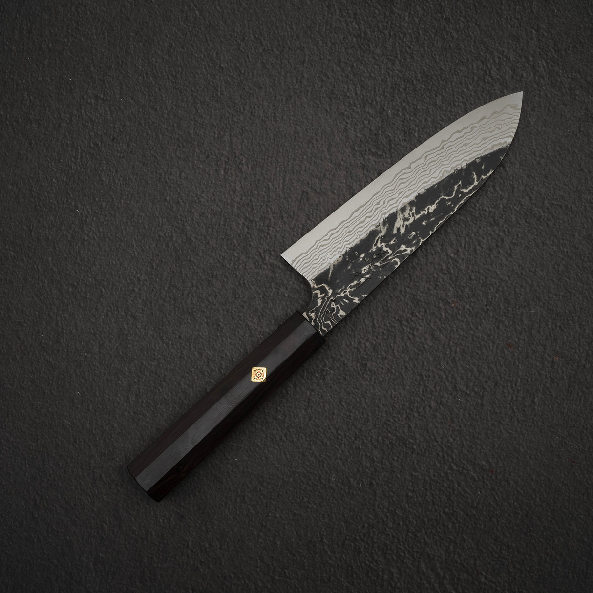 Hatsukokoro x Nigara Yorokobi Special SLD Kurouchi Damascus Santoku Ebony Handle with Mosaic Pin