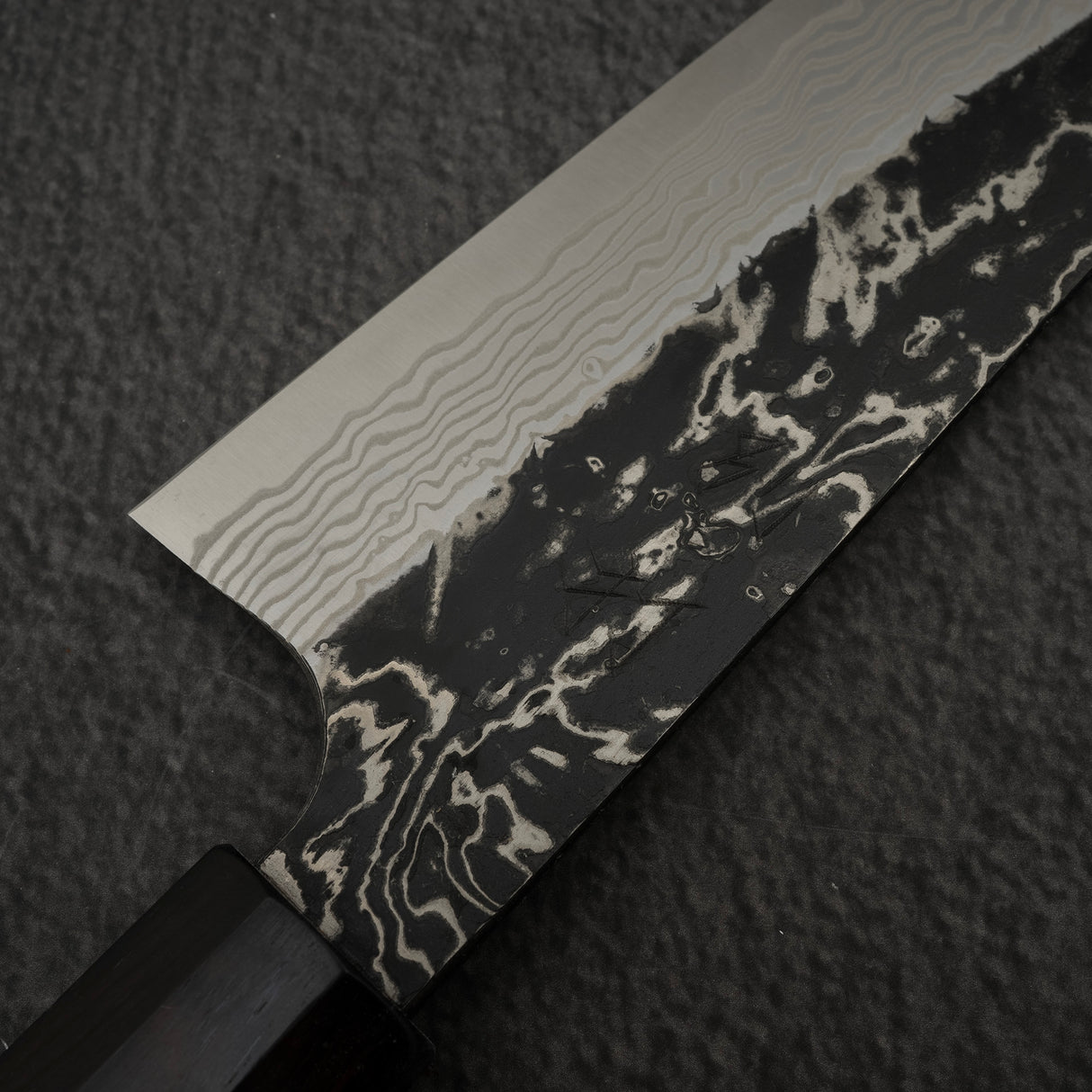 Hatsukokoro x Nigara Yorokobi Special SLD Kurouchi Damascus Santoku Ebony Handle with Mosaic Pin