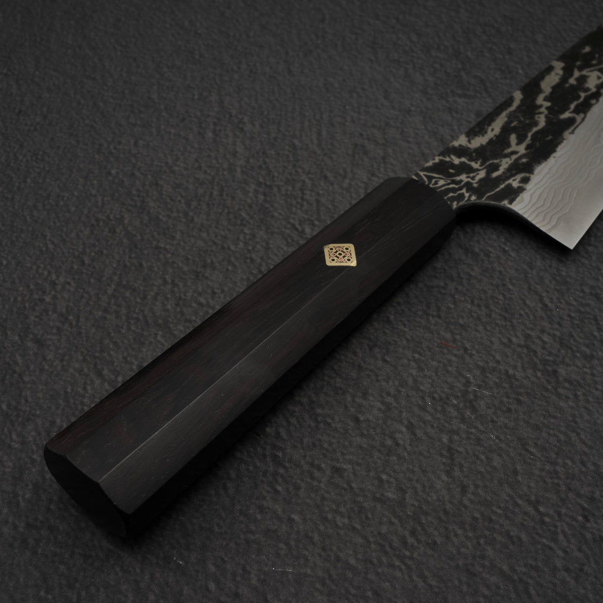 Hatsukokoro x Nigara Yorokobi Special SLD Kurouchi Damascus Santoku Ebony Handle with Mosaic Pin