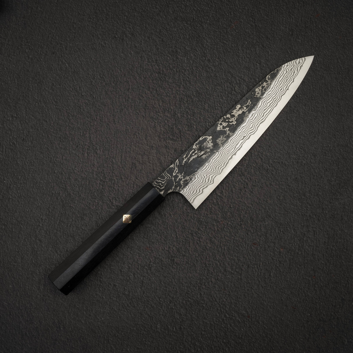 Hatsukokoro x Nigara Yorokobi Special SLD Kurouchi Damascus Gyuto 210mm Ebony Handle with Mosaic Pin