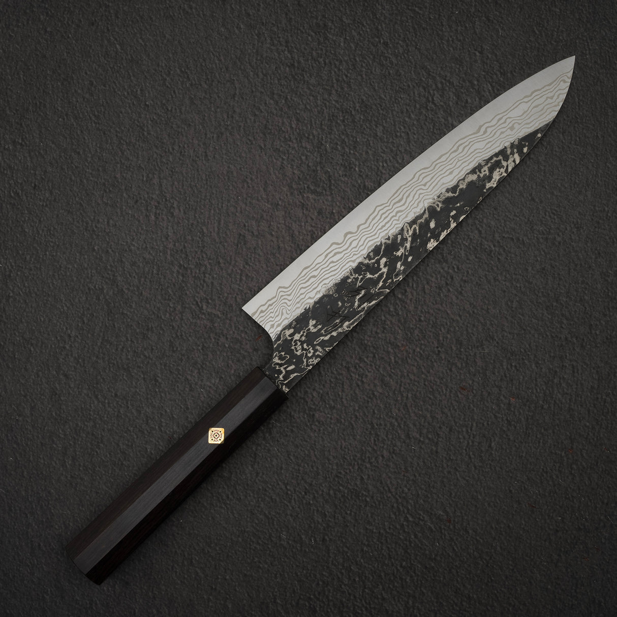 Hatsukokoro x Nigara Yorokobi Special SLD Kurouchi Damascus Gyuto 240mm Ebony Handle with Mosaic Pin