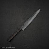 Hatsukokoro Kumokage Blue 2 Kurouchi Damascus K-tip Sujihiki 255mm Black Chacate Handle