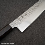 Hatsukokoro Hayabusa VG10 Damascus Tsuchime Gyuto 210mm Ebony Handle