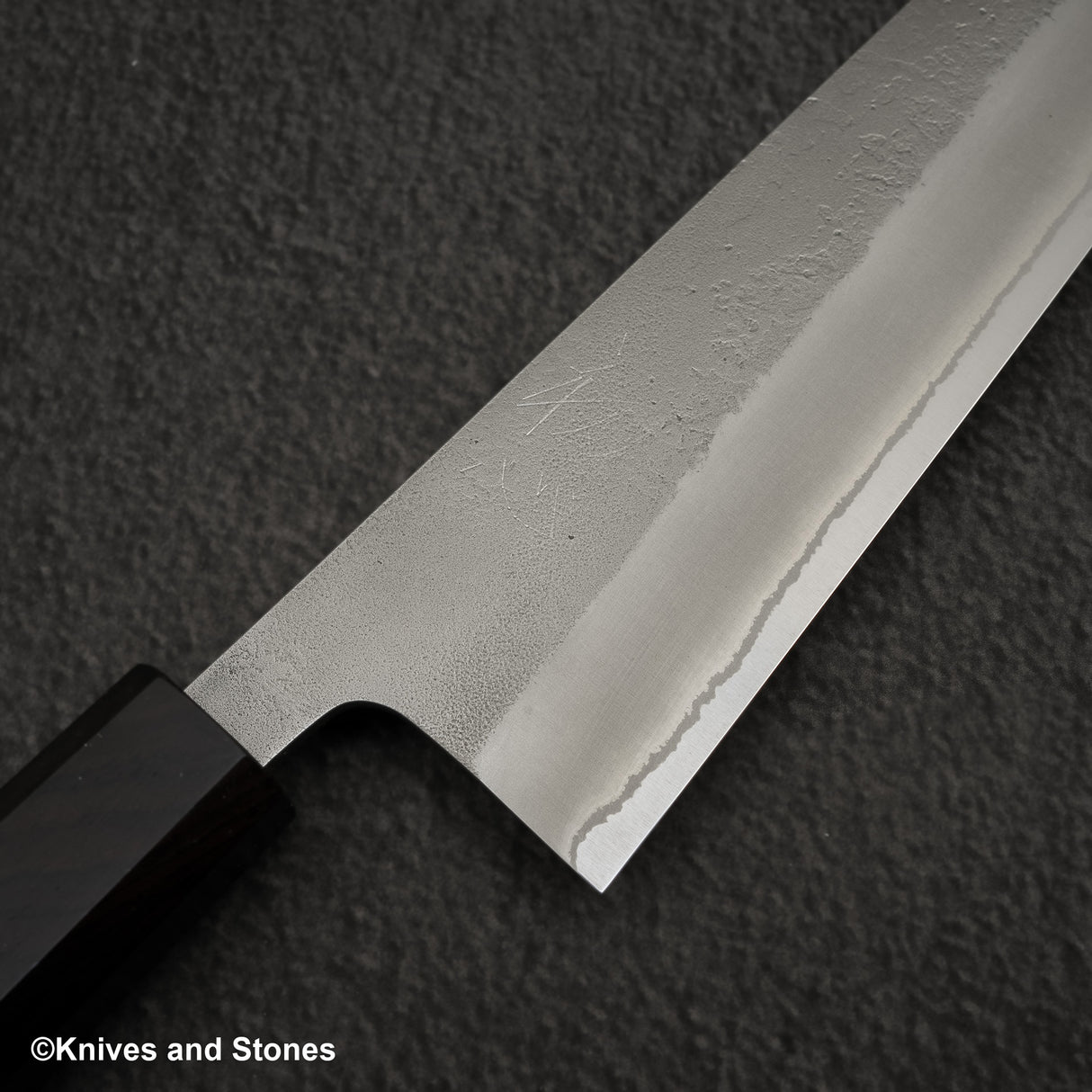 Hatsukokoro x Yoshikane White 2 Nashiji Gyuto 210mm Stainless Clad Ebony Handle