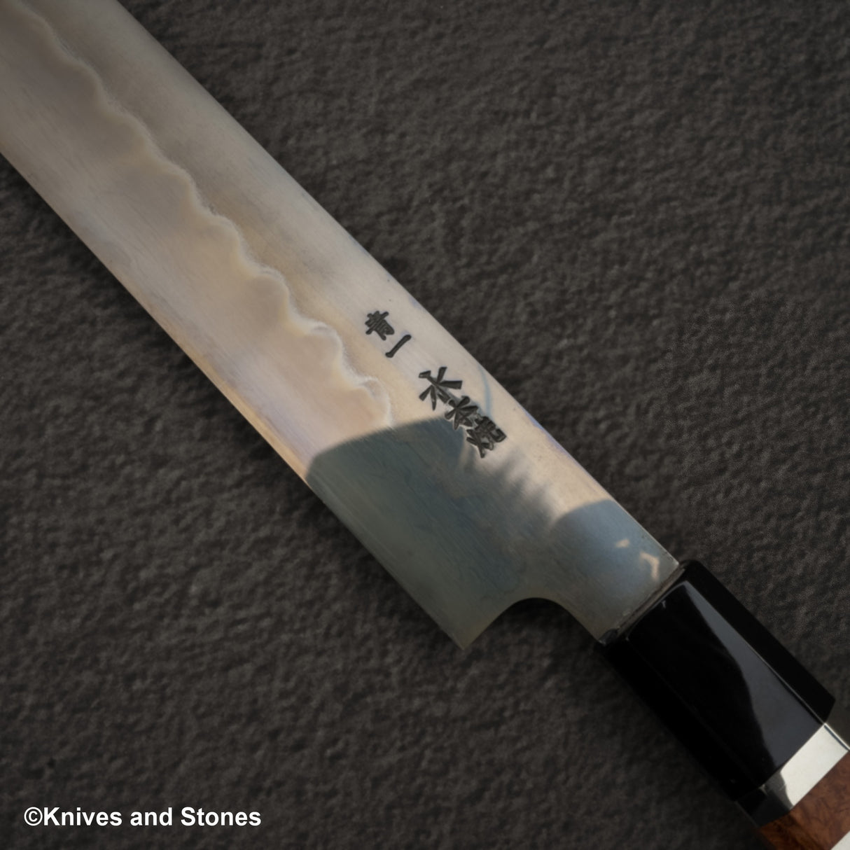 Yoshikazu Ikeda Blue 1 Mizu-Honyaki Sakimaru Takobiki 330mm Magnetic Ebony Saya