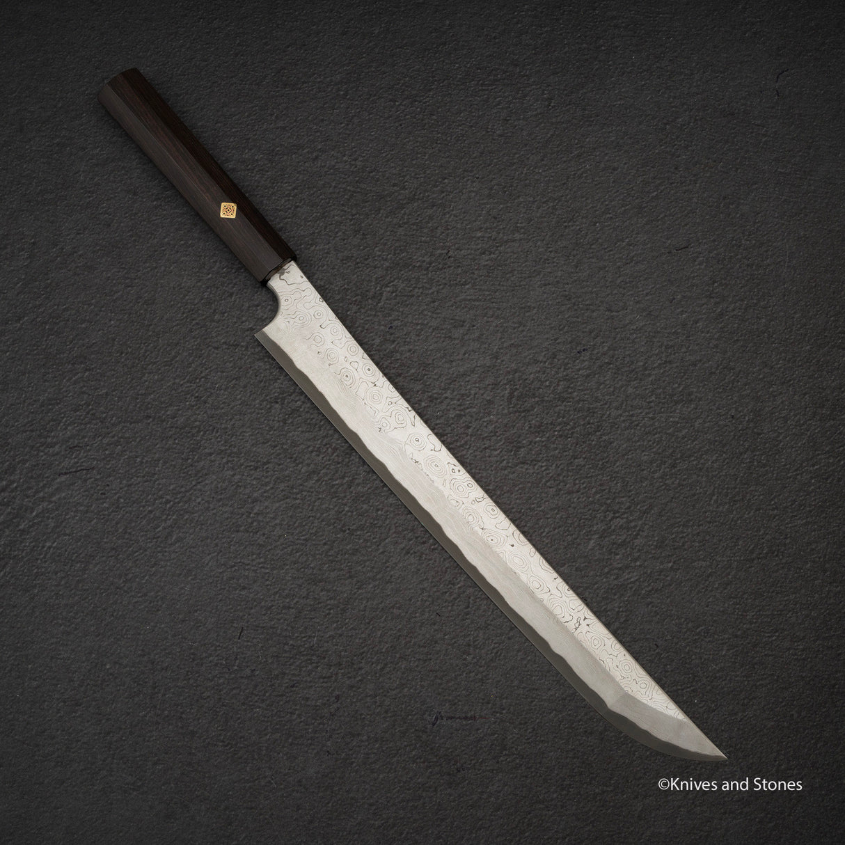 Nigara Anmon Kurozome Blue 2 Damascus Sakimaru Takobiki Yanagiba 330mm