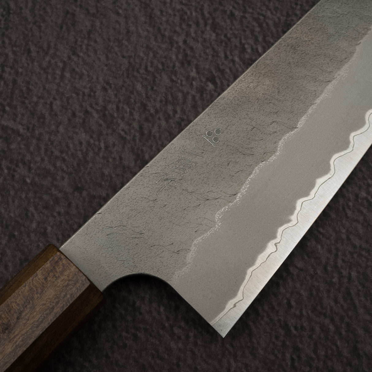 Nigara Aogami (Blue) Super Matt Kurouchi Tsuchime Finished Santoku 180mm Black Chacate