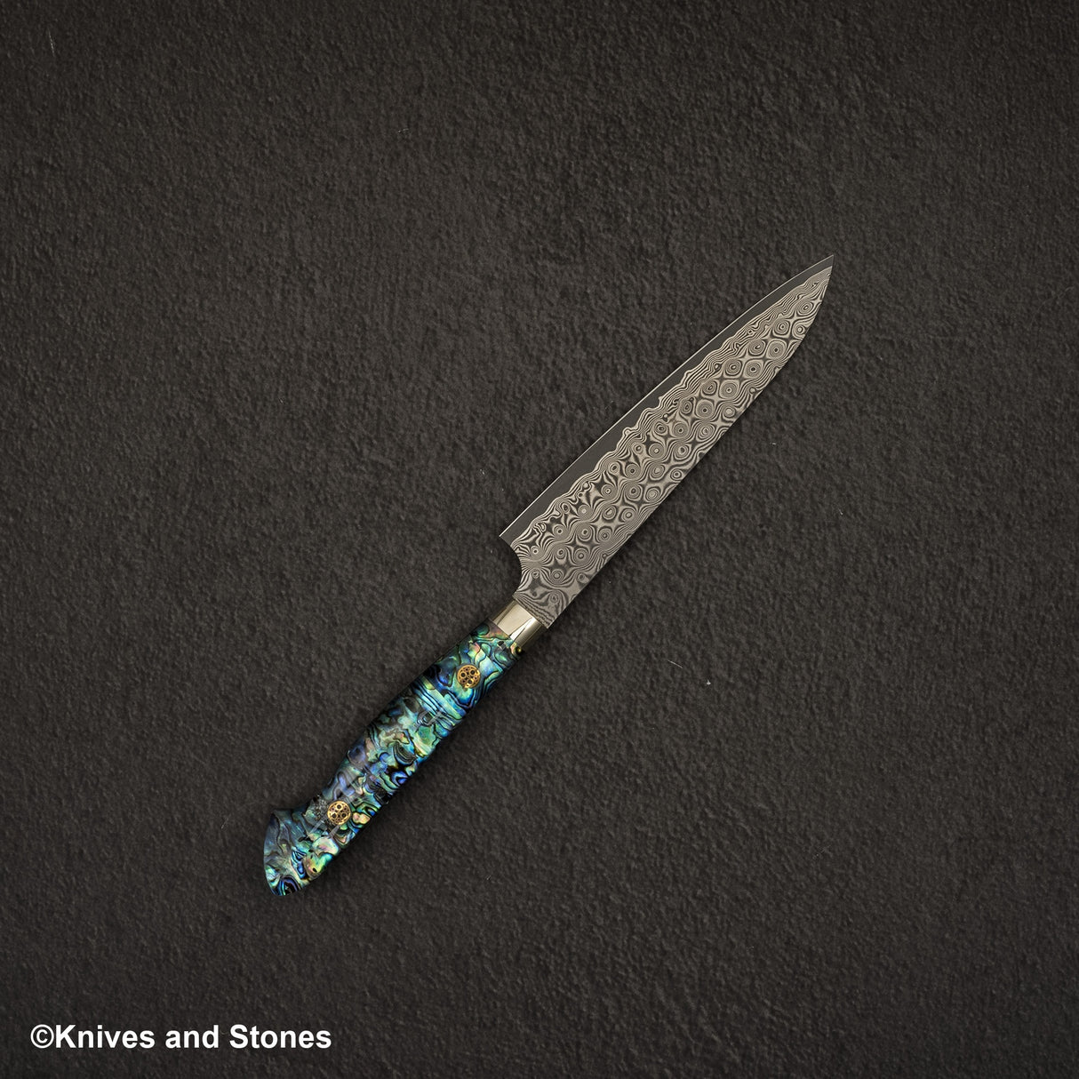 Nigara Anmon (暗紋) SG2 Raindrop Damascus Petty 150mm Mother-of-Pearl Inlay Handle