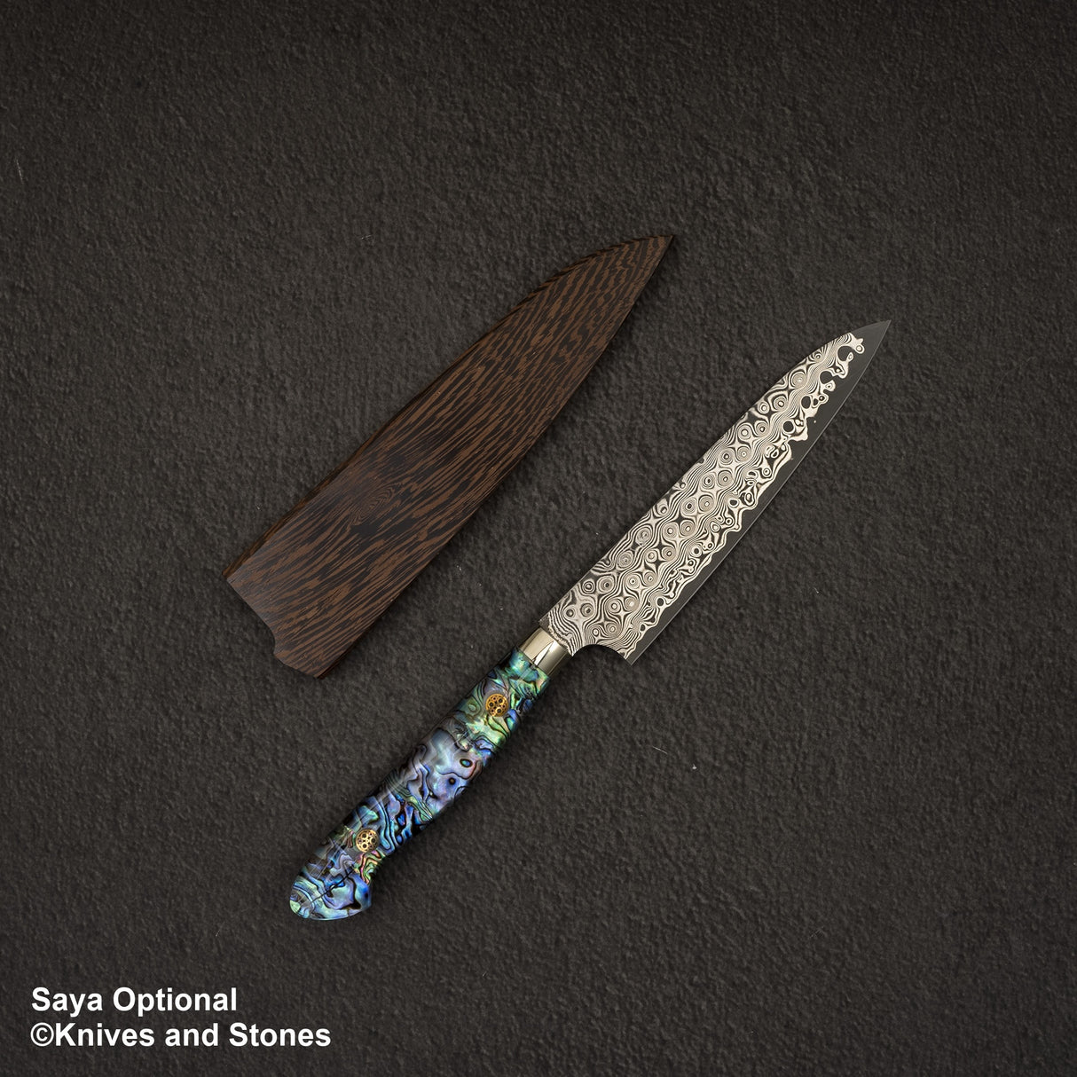 Nigara Anmon (暗紋) SG2 Raindrop Damascus Petty 150mm Mother-of-Pearl Inlay Handle