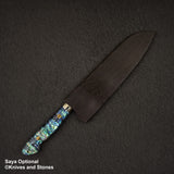 Nigara Anmon (暗紋) SG2 Raindrop Damascus Santoku 180mm Mother-of-Pearl Inlay Handle