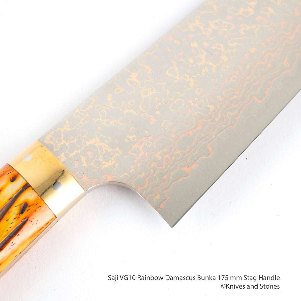 Saji VG10 Rainbow Damascus Bunka 175 mm Ox Bone Handle