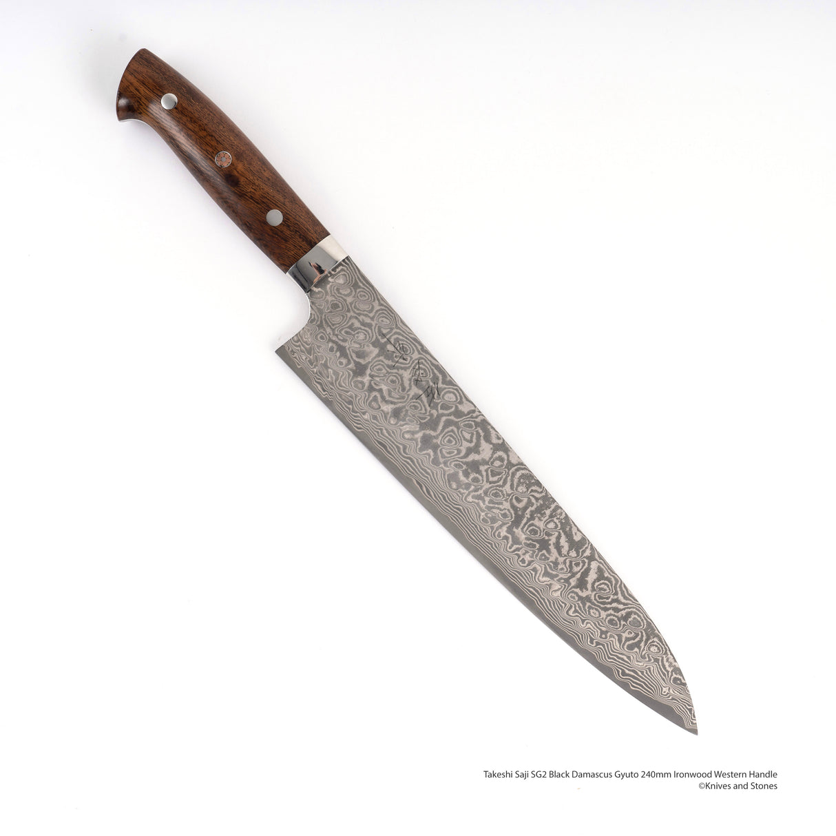 Takeshi Saji SG2 Black Damascus Gyuto 240mm Ironwood Western Handle