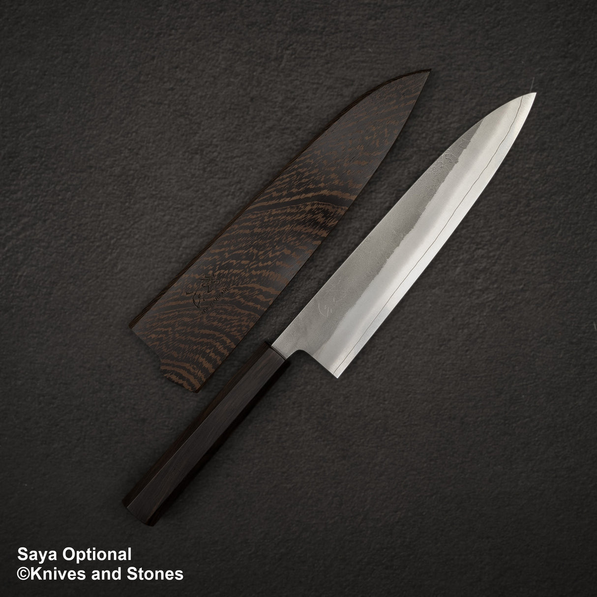 Hatsukokoro x Yoshikane White 2 Nashiji Gyuto 210mm Stainless Clad Ebony Handle